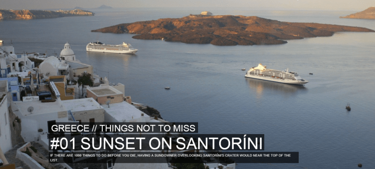 Santorini. På första plats över saker du inte får missa i Grekland enligt Rough Guides. Foto beskuret från roughguides.com